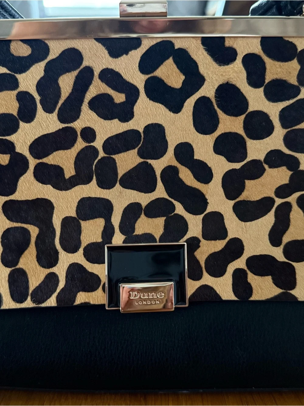 Leopard Print Top-Handle Crossbody Bag - Black & Tan